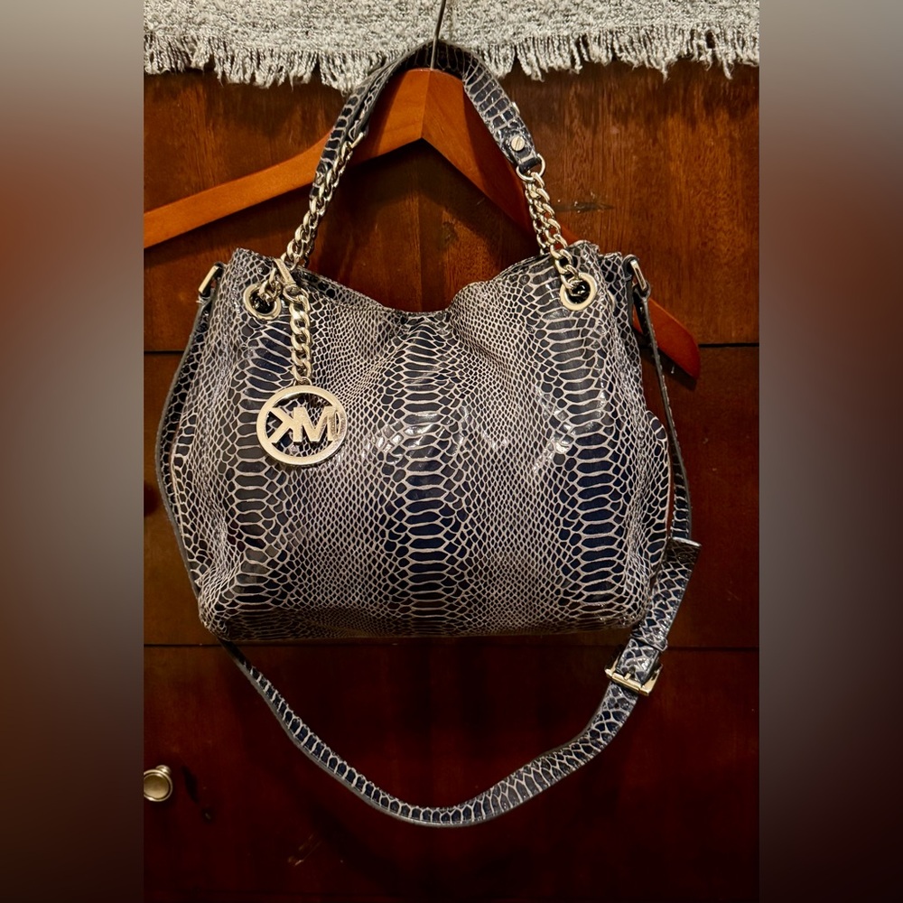 Michael Michael Kors Blue Python Embossed Leather… - image 1